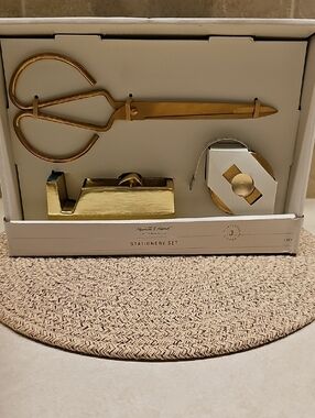 New Hearth And Hand 3pc. Brass Scissor With Measuring Tape & Tape Dispenser Set